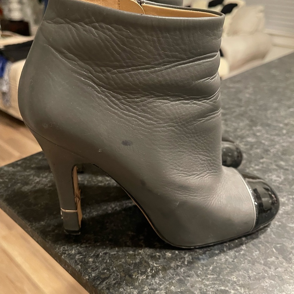 Chanel Grey and Black Patent Toe Booties